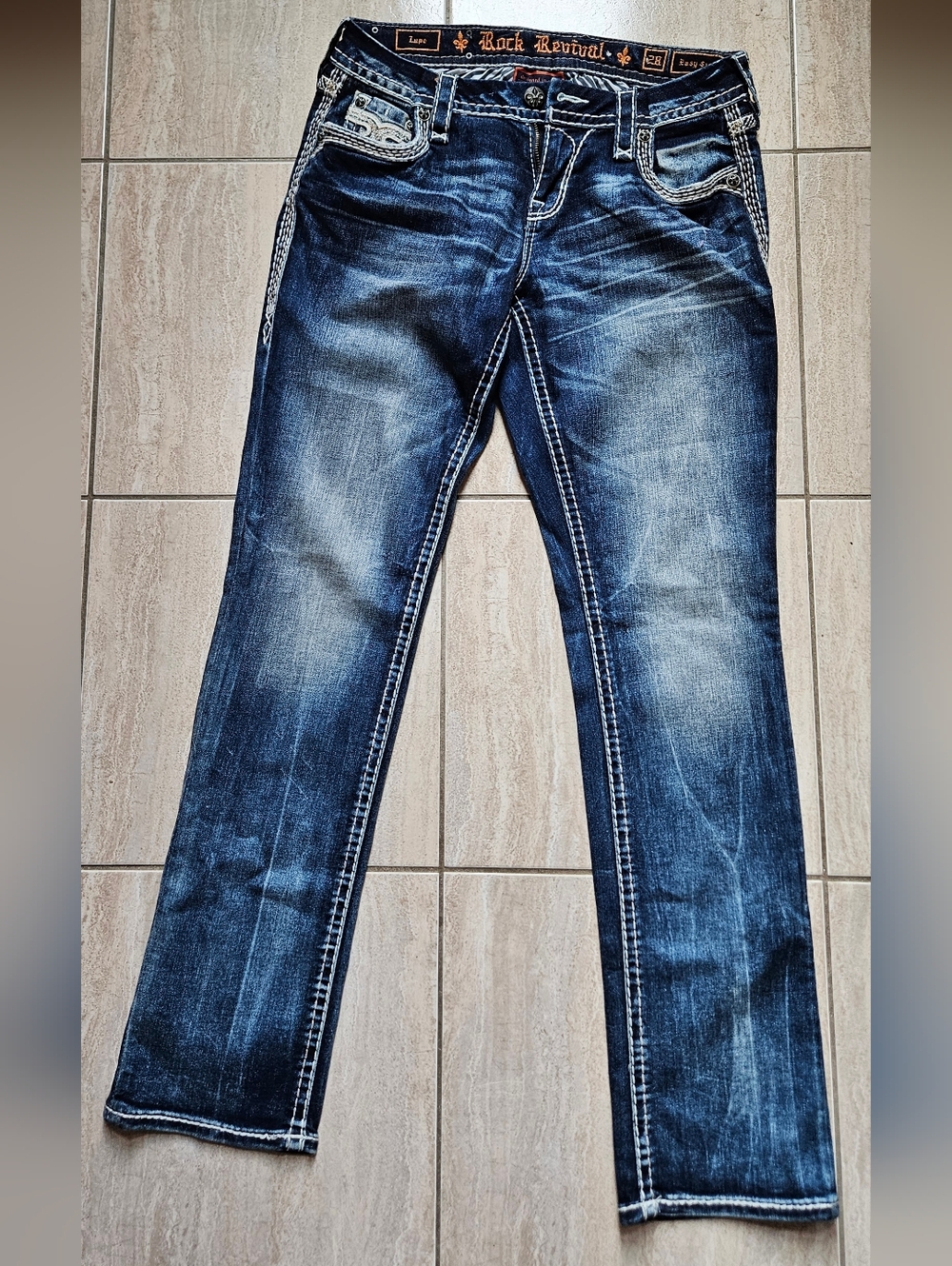 Rock Revival Women's Straight Leg Jeans - Dark Blue with Faded Wash